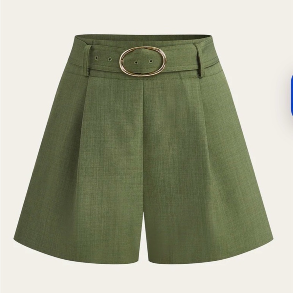Commense High Waist Green Shorts with Belt